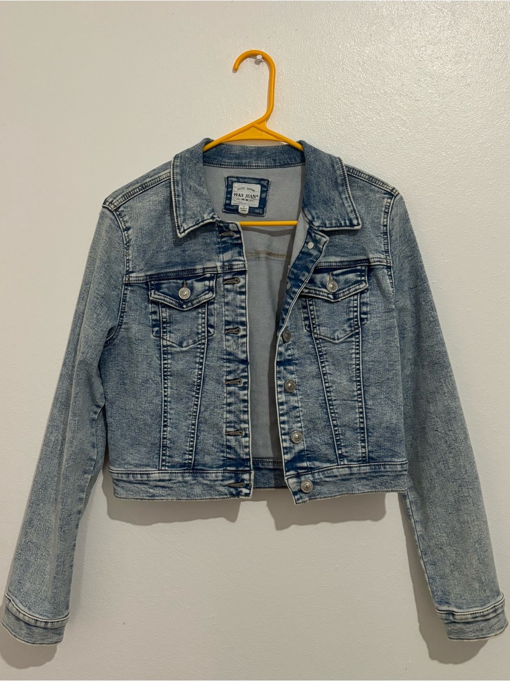 Wax Jean Light Wash Cropped Denim Jacket - Blue